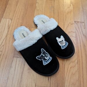 Soludos Black White Faux Fur Puppy Dog Novelty Slippers